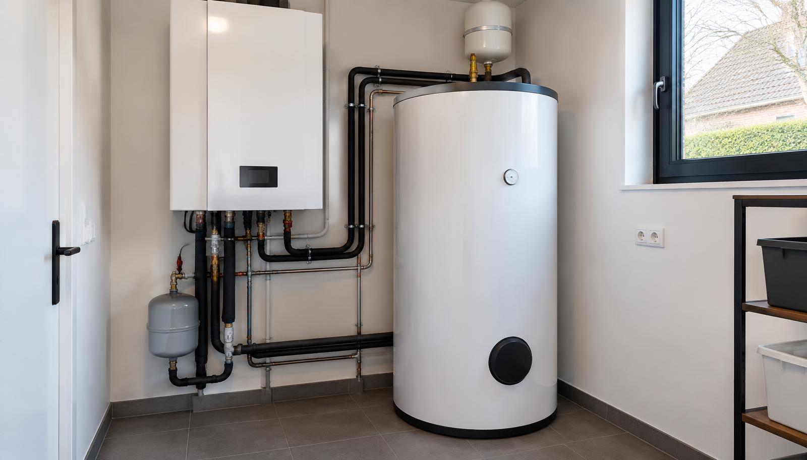 All-electric warmtepomp met boilervat in een bijkeuken