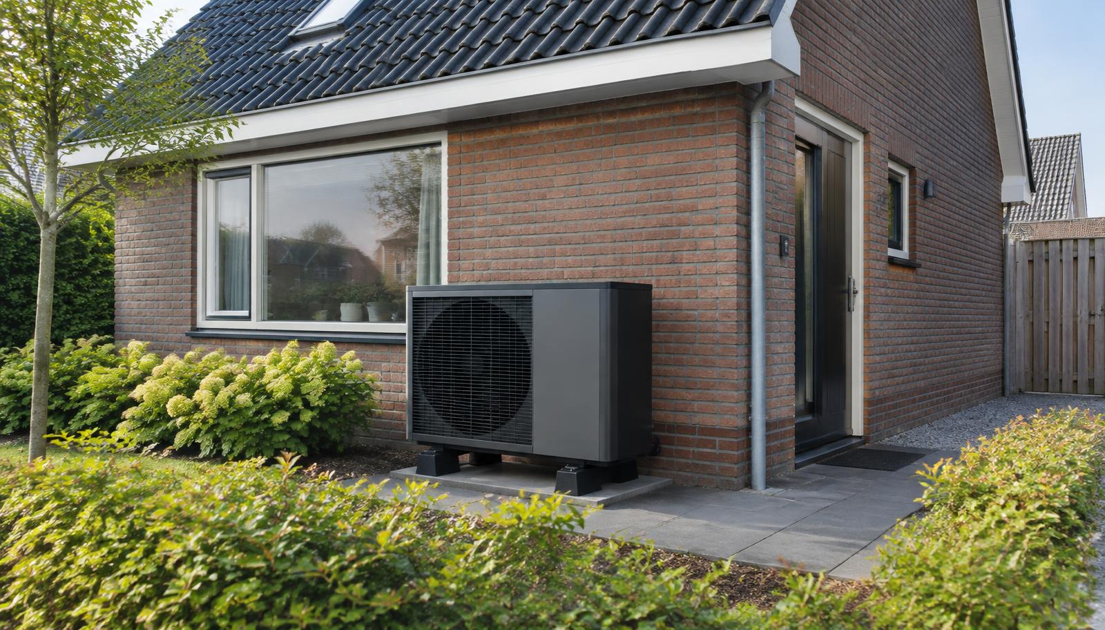 Lucht-water warmtepomp buitenunit bij een vrijstaande woning